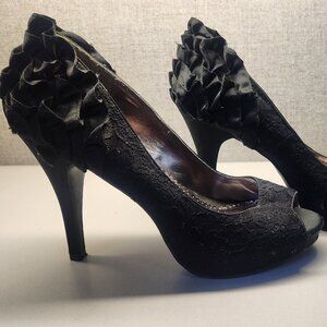 Rampage Lace and Ruffle Platform Heels